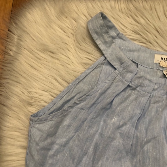 Malvin Hamburg Germany Linen Blend Pleated Sky Blue Halter Sun Dress S (6 US) - Picture 4 of 11